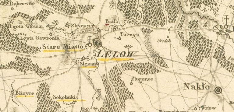 Fragment mapy województwa krakowskiego — Lelów i okolice, 1787