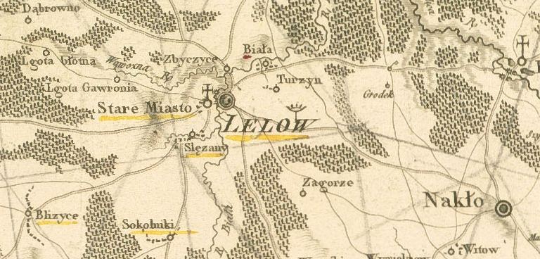 Lelów na mapie z 1787 roku
