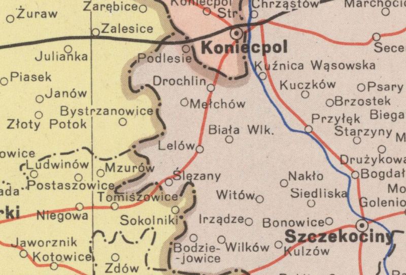 Lelów na mapie z 1956 roku