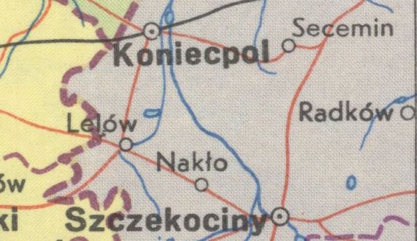 Lelów na mapie z 1970 roku