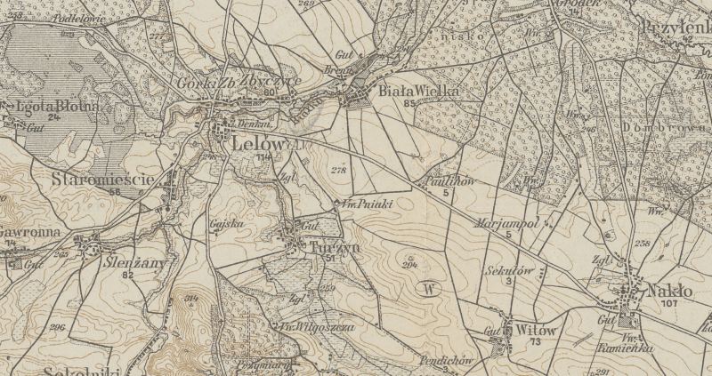 Lelów na mapie z 1914 roku